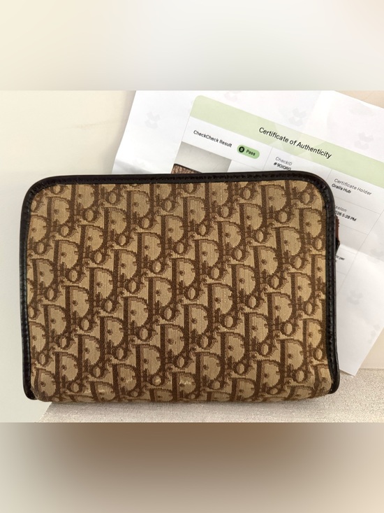 Dior Handbags - CHRISTIAN DIOR Vintage Trotter Oblique Brown Pouch Clutch Bag w/ COA + Chain